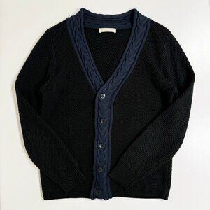 Junhashimoto Mens Wool Blend Cable Knit Collar Cardigan Size M Black Blue